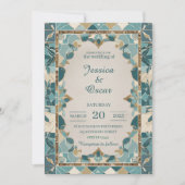 Mediterraan bruiloft ontwerp – Blauwgroen & gouden Kaart (Voorkant)