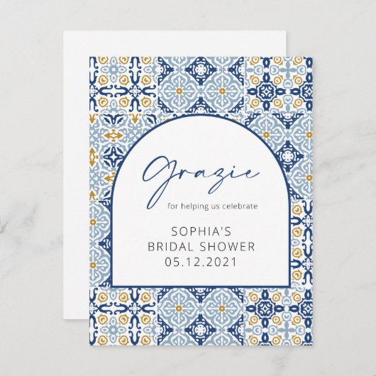 Mediterraan Bruiloftsfeest Dank Je Kaart (Voorkant / Achterkant)