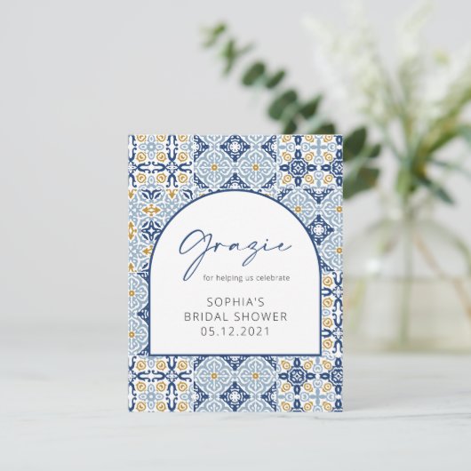 Mediterraan Bruiloftsfeest Grazie Bedankkaart (Staand voorkant)