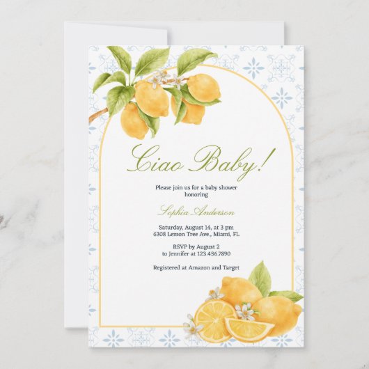 Mediterraan Ciao Baby Italiaans citroen Baby showe Kaart (Voorkant)