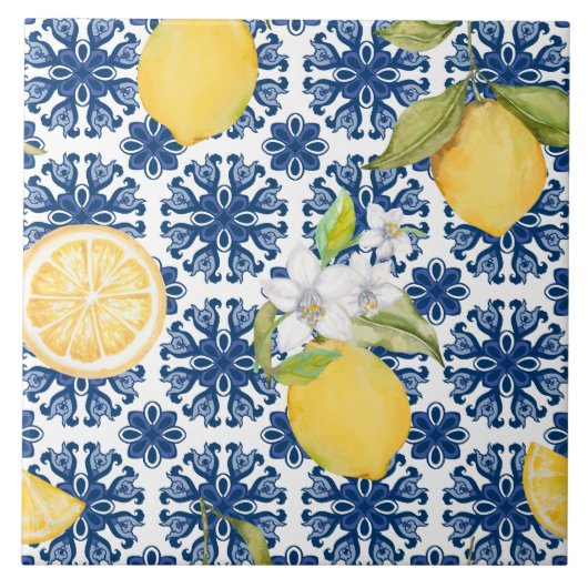 Mediterraan citroen azulejo patroon tegeltje (Voorkant)