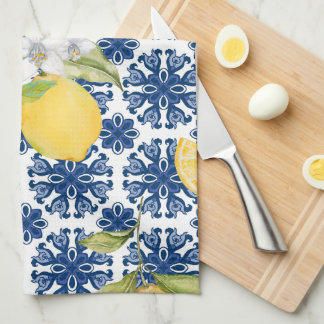 Mediterraan citroen azulejo patroon theedoek