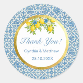 Mediterraan citroen & blauwe tegel ronde sticker