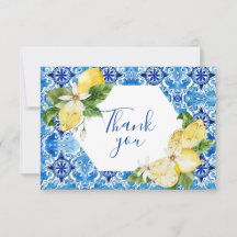 Mediterraan citroen bloemtegel bedankkaart