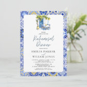 Mediterraan citroen bruiloft repetitie diner kaart (Staand voorkant)