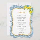 Mediterraan citroen en blauw Tegel bruiloft menu Kaart (Voorkant)
