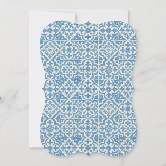 Mediterraan citroen en blauw Tegel bruiloft menu Kaart (Achterkant)