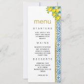 Mediterraan citroen en blauw Tegel bruiloft menu Kaart (Voorkant)