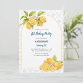 Mediterraan Citroen Geel Citrus Verjaardagsfeest Kaart (Staand voorkant)