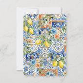 Mediterraan citroen tegel blauw bloemmotief citrus save the date (Achterkant)
