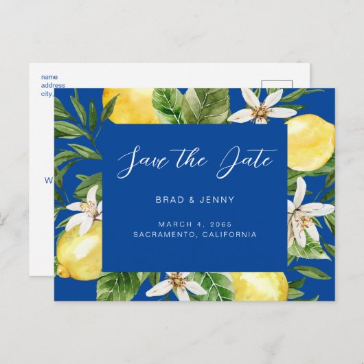 Mediterraan citroen trouwkaart 'Save the Date'  Uitnodiging Briefkaart (Voorkant / Achterkant)