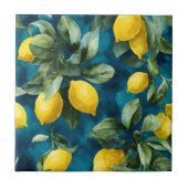 Mediterraan citroen waterverf blauw geel patroon tegeltje (Voorkant)