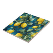 Mediterraan citroen waterverf blauw geel patroon tegeltje (Zijkant)