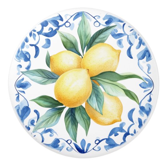 Mediterraan Citroenblauw Keramische Knop (Voorkant)