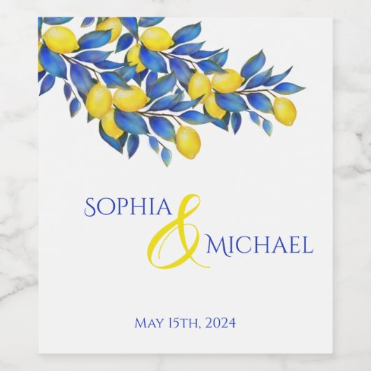 Mediterraan-Citroenen-Bruiloft- Wijn Etiket (Enkel label)