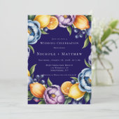 Mediterraan citrus boeket bruiloft kaart (Staand voorkant)