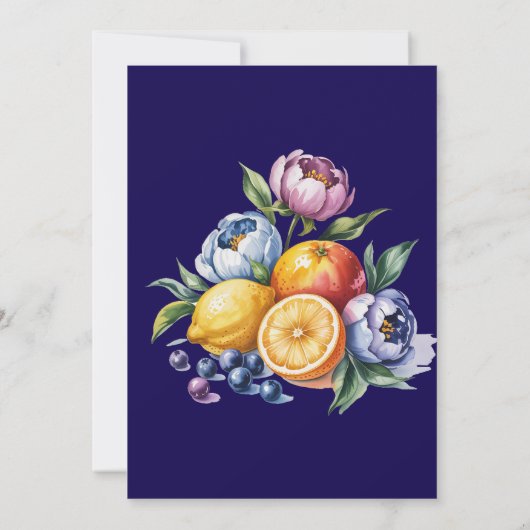 Mediterraan citrus boeket bruiloft kaart (Achterkant)