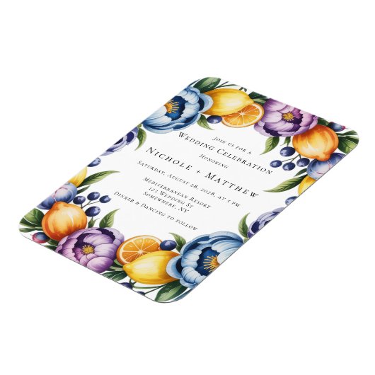 Mediterraan citrus boeket bruiloft magneet (Linkerzijde)