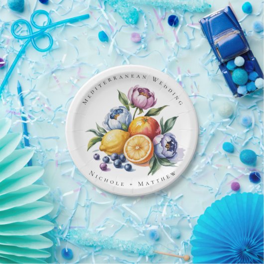Mediterraan citrus boeket bruiloft papieren bordje (Feest)