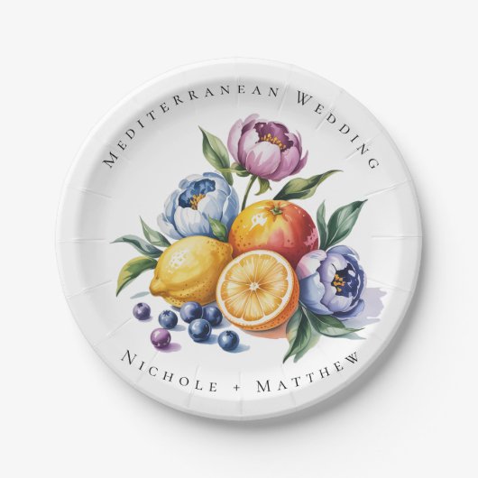 Mediterraan citrus boeket bruiloft papieren bordje (Voorkant)
