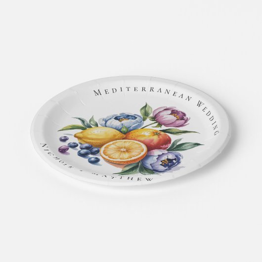 Mediterraan citrus boeket bruiloft papieren bordje (Gekanteld)