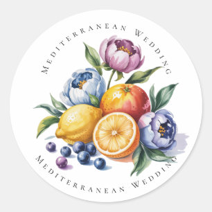Mediterraan citrus boeket bruiloft ronde sticker