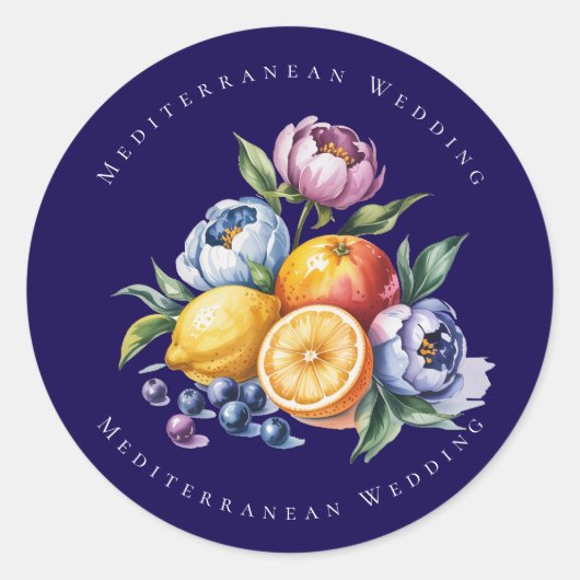 Mediterraan citrus boeket bruiloft ronde sticker (Voorkant)