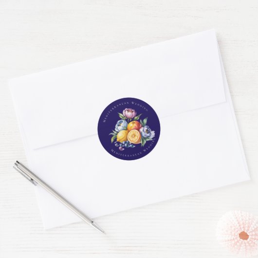 Mediterraan citrus boeket bruiloft ronde sticker (Envelop)