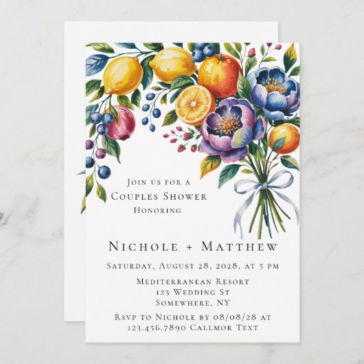 Mediterraan citrus boeket koppels douche kaart (Voorkant / Achterkant)