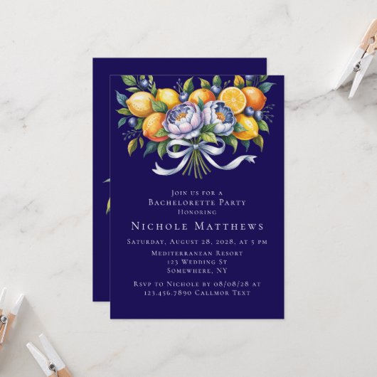 Mediterraan citrus boeket vrijgezellenfeest kaart (Voorkant / Achterkant in situ)
