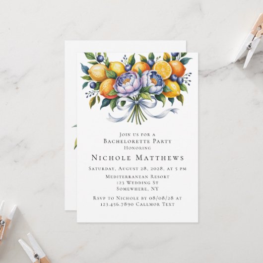 Mediterraan citrus boeket vrijgezellenfeest kaart (Voorkant / Achterkant in situ)