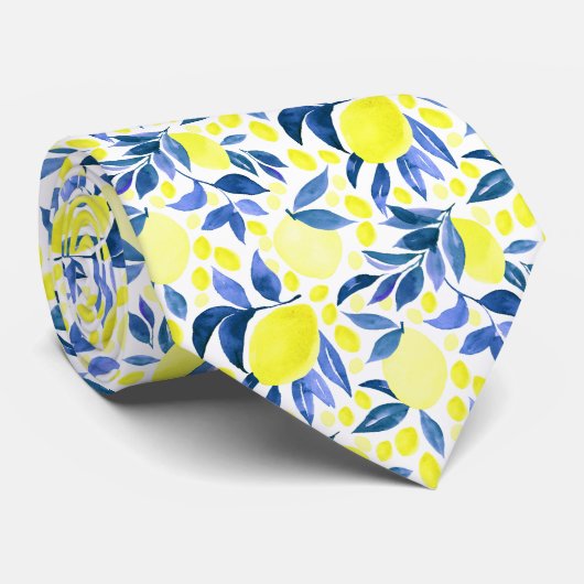 Mediterraan Citrus Citroen Patroon Stropdas (Opgerold)