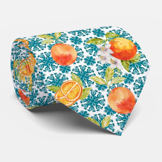 Mediterraan Citrus Citroen Patroon Stropdas (Opgerold)