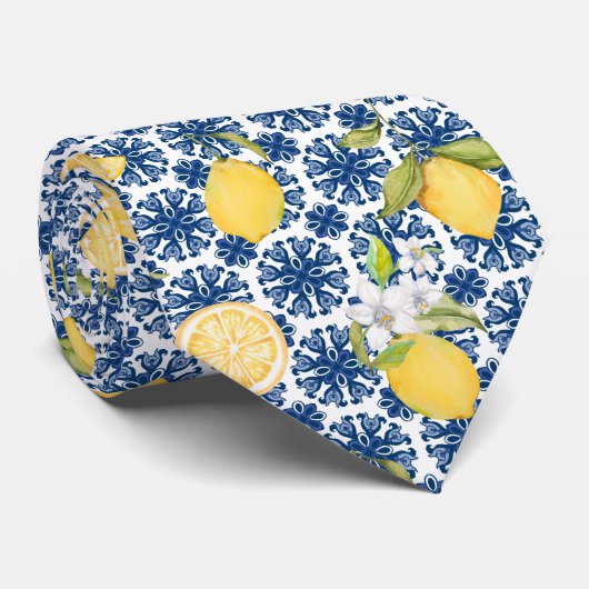 Mediterraan Citrus Citroen Patroon Stropdas (Opgerold)