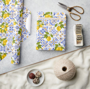 Mediterraan citrus citroenpatroon cadeaupapier