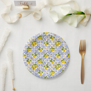 Mediterraan citrus citroenpatroon papieren bordje