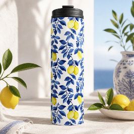 Mediterraan citrus citroenpatroon thermosbeker