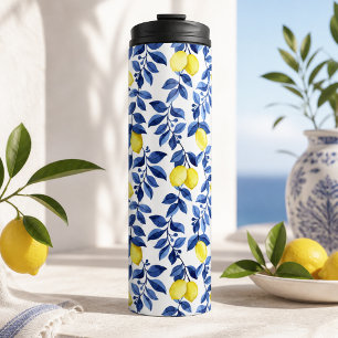 Mediterraan citrus citroenpatroon thermosbeker