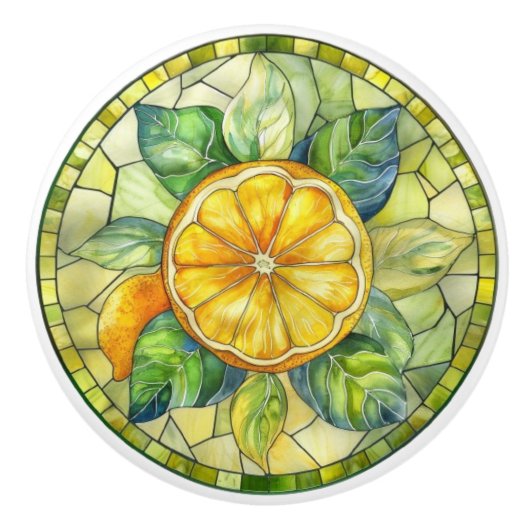 Mediterraan Citrus Glas-in-Lood Keramische Knop (Voorkant)