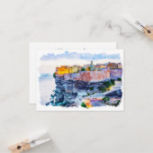 Mediterraan Corsica Frankrijk Elegante Waterverf Kaart (Voorkant / Achterkant in situ)