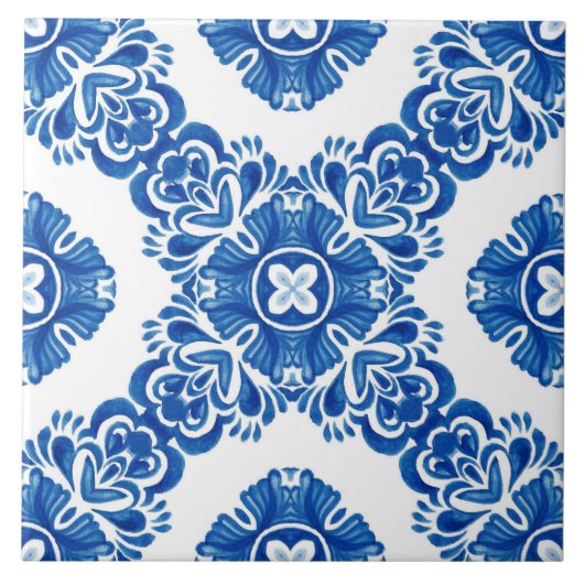 Mediterraan decoratief blauw en wit patroon tegeltje (Voorkant)