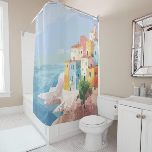 Mediterraan Dorp op de Cliffs Douchegordijn (In situ)