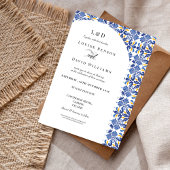 Mediterraan Elegant Blauw en Geel Huwelijk Kaart