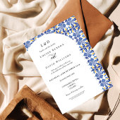 Mediterraan Elegant Blauw en Geel Huwelijk Kaart