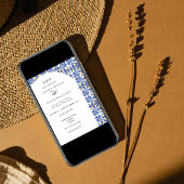 Mediterraan Elegant Blauw en Geel Huwelijk Kaart