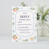 Mediterraan Fruit Bloemig Respons Ontwerp RSVP Kaartje (Staand voorkant)