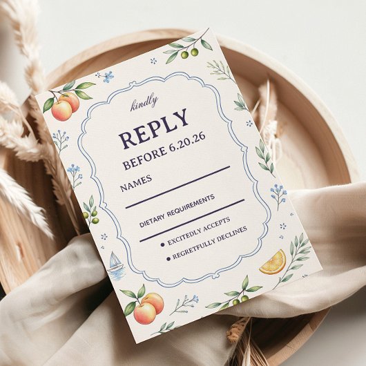 Mediterraan Fruit Bloemig Respons Ontwerp RSVP Kaartje
