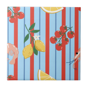Mediterraan Garnaal- en Citruspatroon Tegeltje