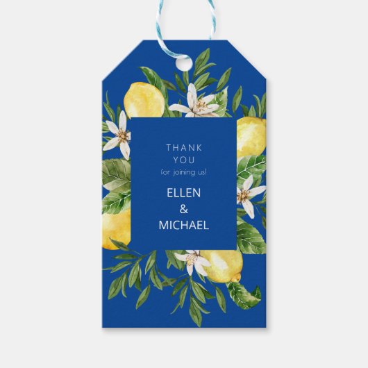 Mediterraan gebladerte & citroenen dank u op maat cadeaulabel (Voorkant)