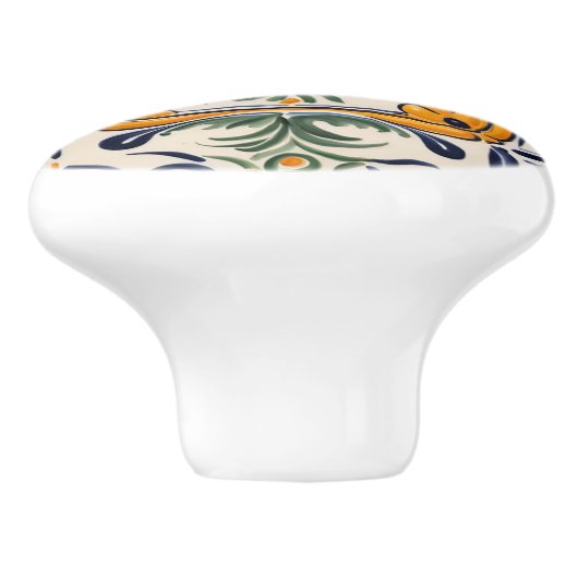 Mediterraan Geel & Blauw Bloem Folk Art Bloemen Keramische Knop (Zijkant)